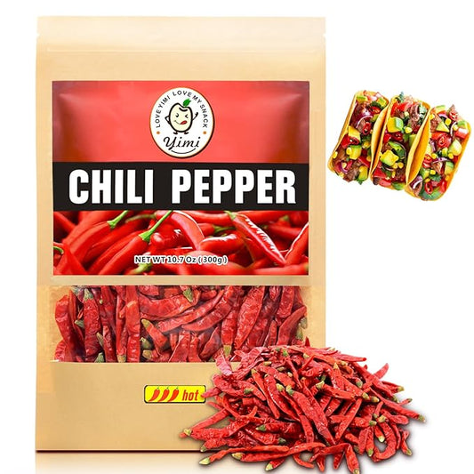 Yimi Dried Chili Peppers Chiles,10.7oz, Premium Whole Dry Red Chilis, Spicy Hot Heat, Great For Mexican,Thai and Chinese Recipes,like Pozole, Tamales, Hotpot, In Resealable Bags, Ideal for Gift, Super Hot