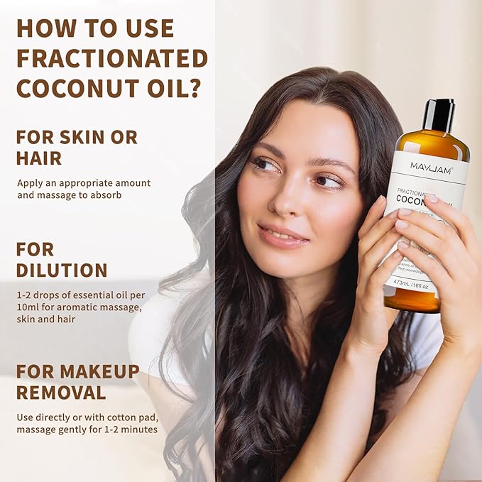 Organic Fractionated Coconut Oils Liquid 16oz, 100% Pure & Natural USDA Certified Cold Pressed Coconut Carrier Oil for Face Skin & Hair Moisturizing, Body Massage Oil for Essential Oils Mixing