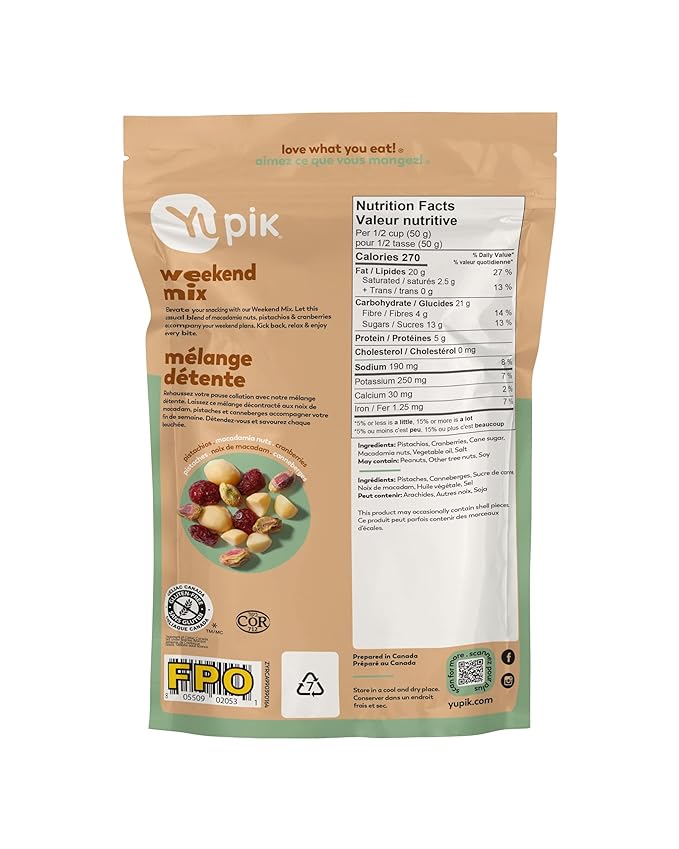 Yupik Weekend Mix, 5.8 Oz Gluten-Free, Kosher, Non-GMO, Guilt-Free Snack, Sweet & Salty Nuts, Pistachios, Macadamia Nuts & Cranberries, Healthy Trail Mix