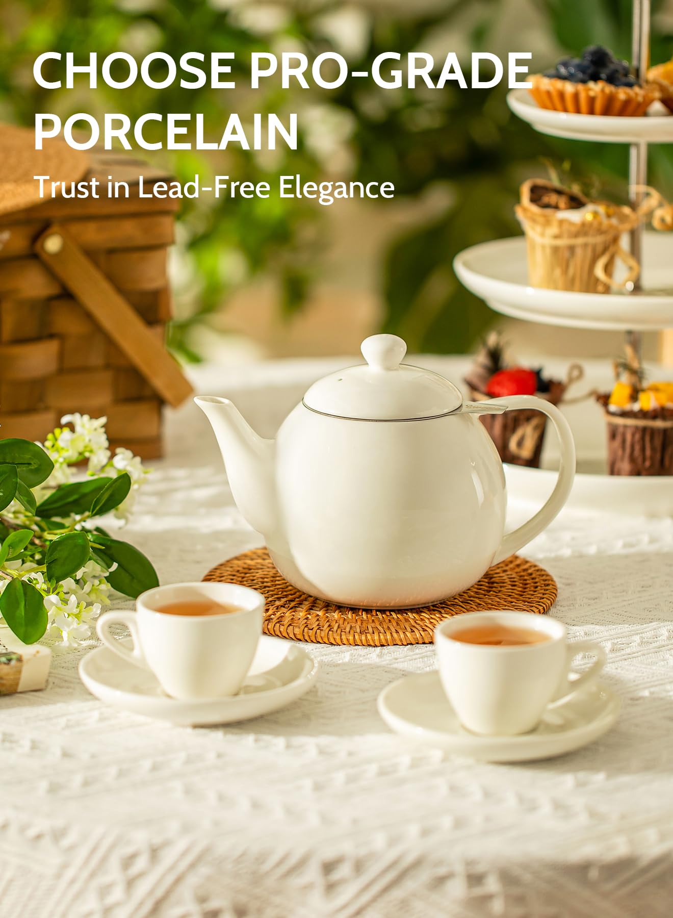 Sweese Teapots for Tea, 27 oz Porcelain Tea pot with Removable Stainless Steel Infuser, Tea Pots