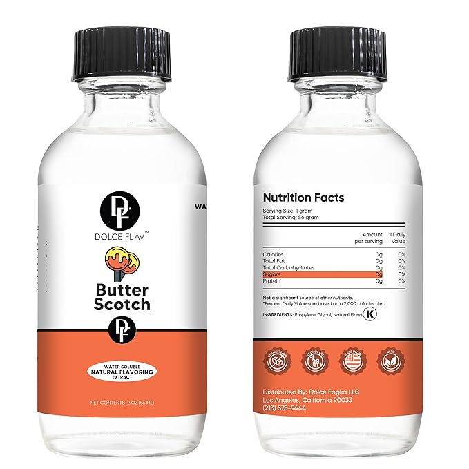 Dolce Flav Natural Butterscotch Extract 2 oz ??Kosher, Sugar-Free, Concentrated Rich Butterscotch Flavoring for Baking, Beverages & Desserts, Includes Measured Dropper