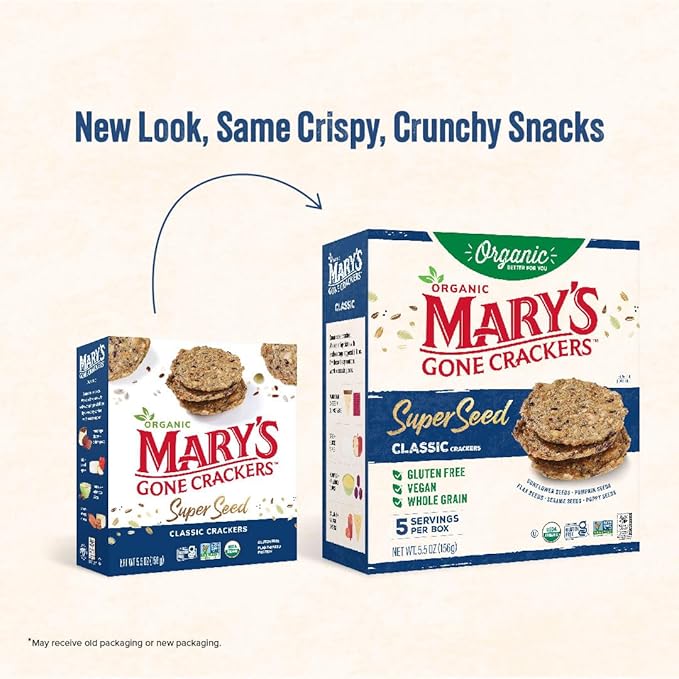 Mary's Gone Crackers Organic Super Seed Crackers, Classic - Gluten-Free, NON-GMO, Vegan & Whole Grain, 5.5 Ounce (Pack of 6)