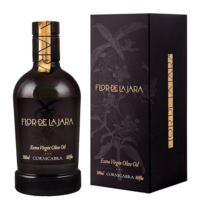 FLOR DE LA JARA Premium Extra Virgin Olive Oil from Spain, First Cold Pressed, Polyphenol-Rich, Monovarietal Cornicabra, Hand-Harvested Olives, Family-Owned Grove, Low Acidity (0.27%), 16.9 fl oz (500ml)