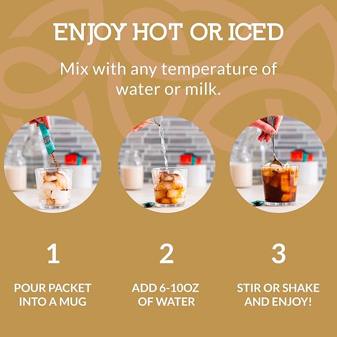 Cusa Tea & Coffee | Premium Instant Vanilla Dark Roast | Rainforest Alliance Certified Arabica Beans | Hot or Cold Brew Drink Mix Packets (30 Single Servings)
