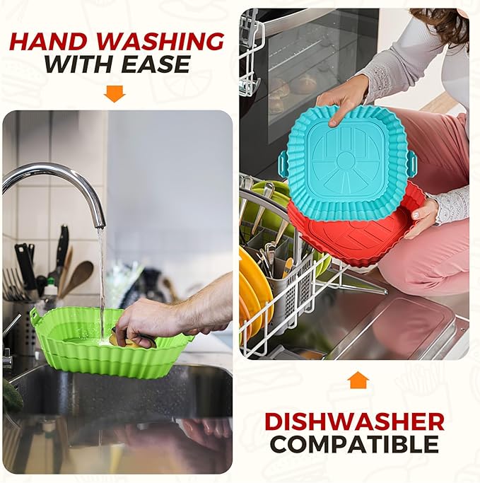 3 Pack Air Fryer Silicone Liners 8inch Air Fryer Silicone Pot Reusable Food Grade Silicone Airfryer Liners Baking Basket Accessories Replacement of Flammable Disposable Parchment Paper
