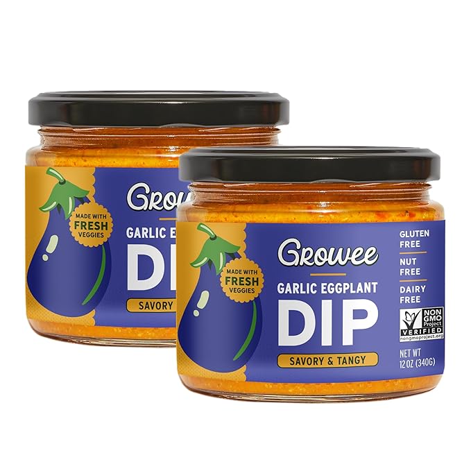 Growee Vegan Garlic Eggplant Dip (2 Pack) ??Plant-Based Queso & Mayo Alternative ??Nut-Free, Gluten-Free & Dairy-Free Spread ??Clean Ingredients Dressing & Sauce for Pizza, Pasta & Risotto