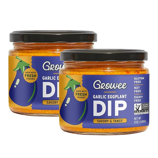 Growee Vegan Garlic Eggplant Dip (2 Pack) ??Plant-Based Queso & Mayo Alternative ??Nut-Free, Gluten-Free & Dairy-Free Spread ??Clean Ingredients Dressing & Sauce for Pizza, Pasta & Risotto