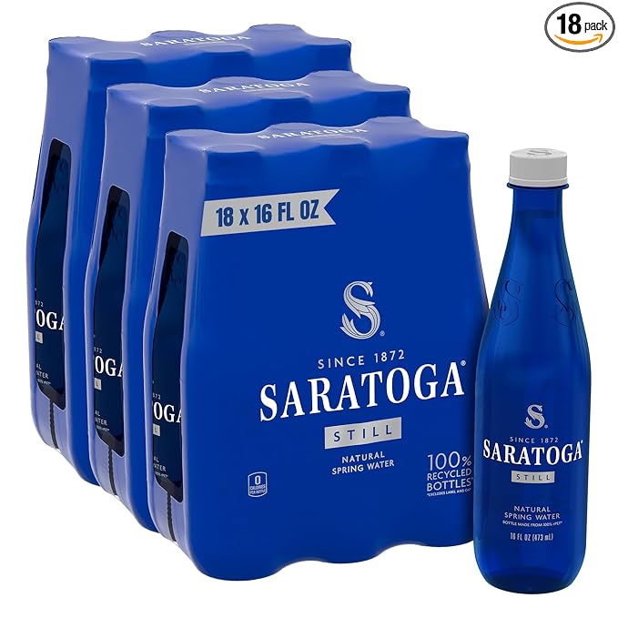 Saratoga Spring Water Bottles, 18 Pack - Still Bottled Water with Naturally Occurring Minerals - Recycled PET Plastic Bottles - 16 Fl Oz