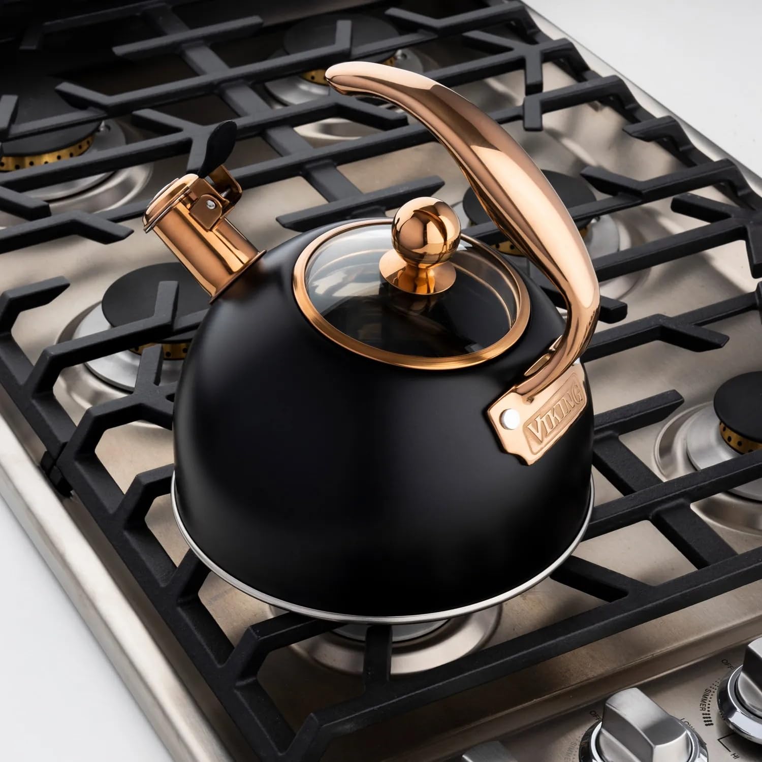 Viking 3-Ply Stainless Steel Tea Kettle, 2.6 Quart Stovetop Hot Water Pot with Tempered Glass Lid