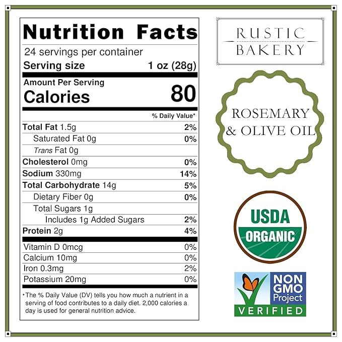 Rustic Bakery Handmade Sourdough Flatbread Cracker Bites - Rosemary & Olive Oil - Rosemary Charcuterie Crackers for Cheese Platters or Snacking - Made in California - Pack of 4, 6 Oz Bags