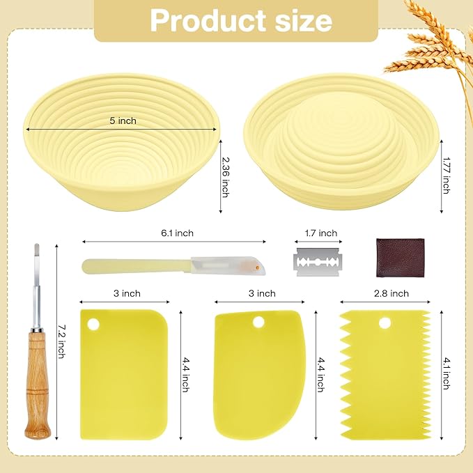 Silicone Banneton, Sourdough Bread Baskets (Set of 6, 5 Inch), Round Proofing Bread Bowls with Starter Kit, Bread Making Baking Supplies