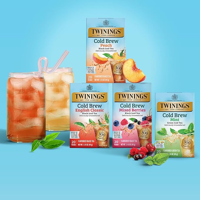 Twinings Mint Green Cold Brewed Iced Tea Bags, 20 Count (Pack of 1), Unsweetened Flavoured Green Tea, Caffeinated, 20 Teabags