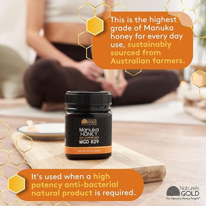 Nature’s Gold Raw Manuka Honey, MGO 829+ | Authentic MGO, Australian Honey, Non-GMO, 100% Pure Genuine Traceable from Hive to Home