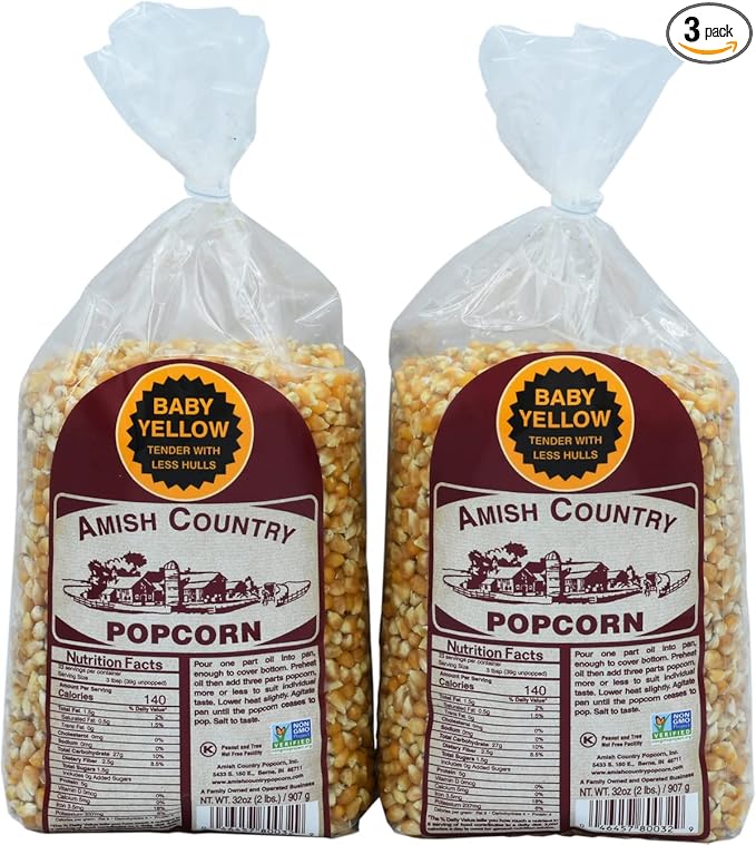 Amish Country Popcorn | 2-2 lb Bags | Baby Yellow Popcorn Kernels | Old Fashioned, Non-GMO and Gluten Free (2-2 lb Bags)