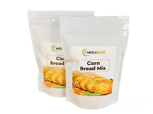 Molibake Corn Bread Mix ??Pack of 2 - All-Natural Baking Mix for Bread Machine and Oven - 15 oz - Bread Mix with Corn Flakes and Grits, Sunflower Seeds - Easy-to-Use Bread Maker Mix for Homemade Baking