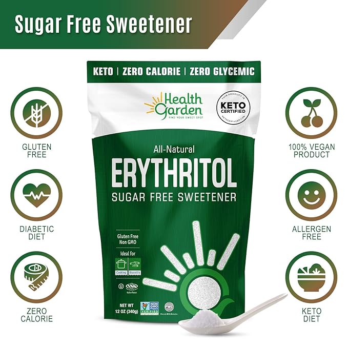 Health Garden Erythritol Sweetener - Non GMO - Gluten Free - Sugar Substitute - Keto Friendly - Tastes Like Sugar (4.75 lbs)