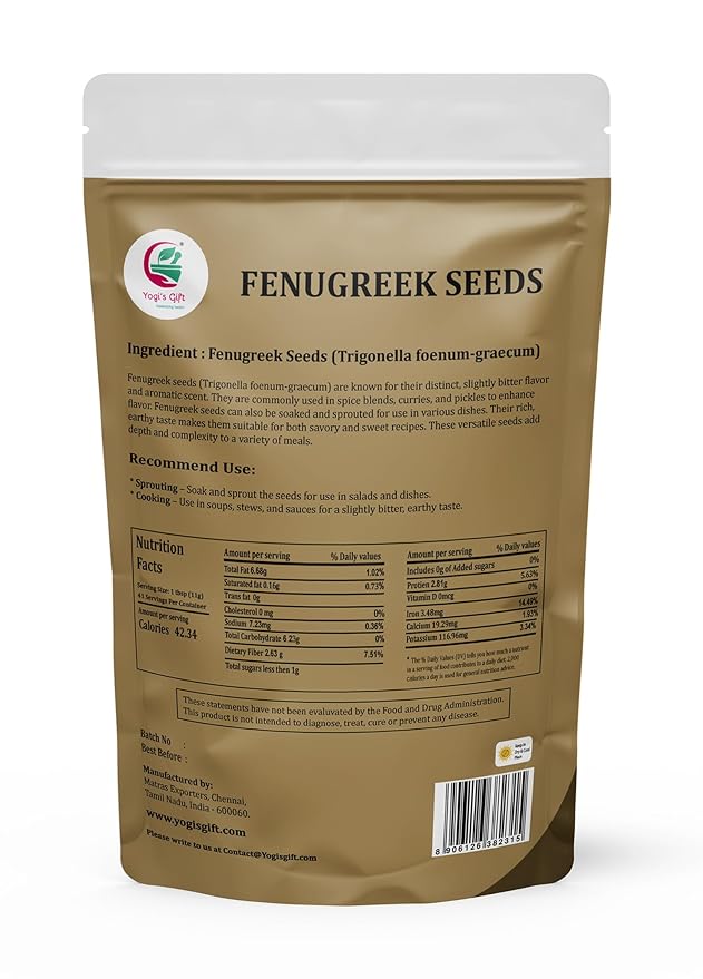 Fenugreek Seeds 1 LB, 100% Pure & Natural, Perfect for Cooking, Herbal Uses & Overall Wellness, Resealable Bag for Freshness - By Yogi?셲 Gift짰