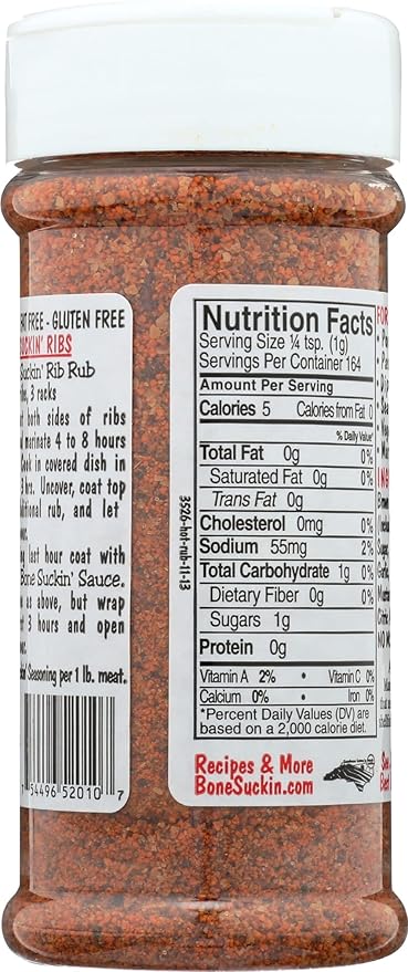 Bone Suckin' Hot Seasoning & Rub, 5.8 Oz - Grilling Rubs, Dry Pork Rub, Gluten-Free, Non-GMO, Kosher, Great on Ribs, Pork, Beef, Chicken, Seafood, Pasta, Vegetables & Even Popcorn! No Msg