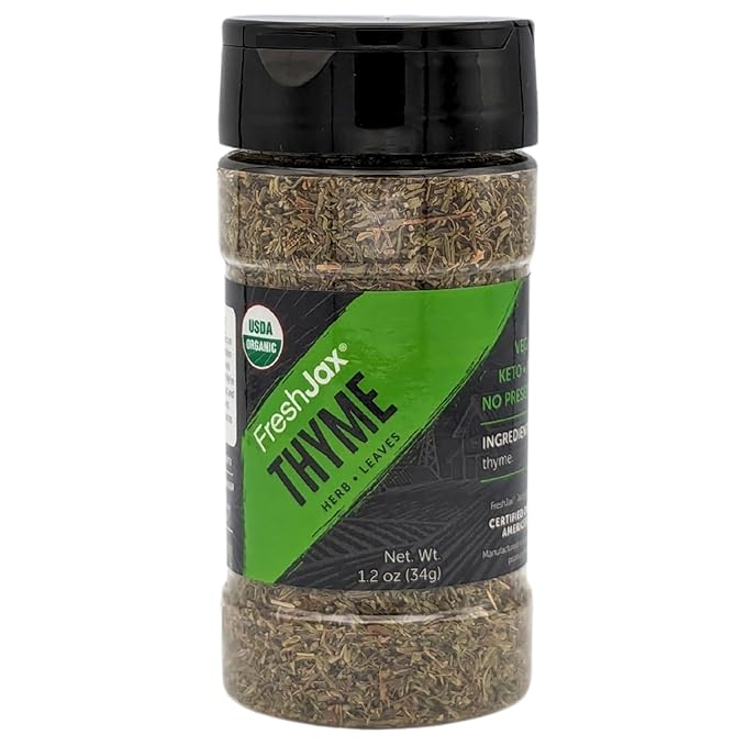 FreshJax Organic Thyme Leaves (1.2 oz Bottle) Non GMO, Gluten Free, Keto, Paleo, No Preservatives Dried Thyme Leaves | Handcrafted in Jacksonville