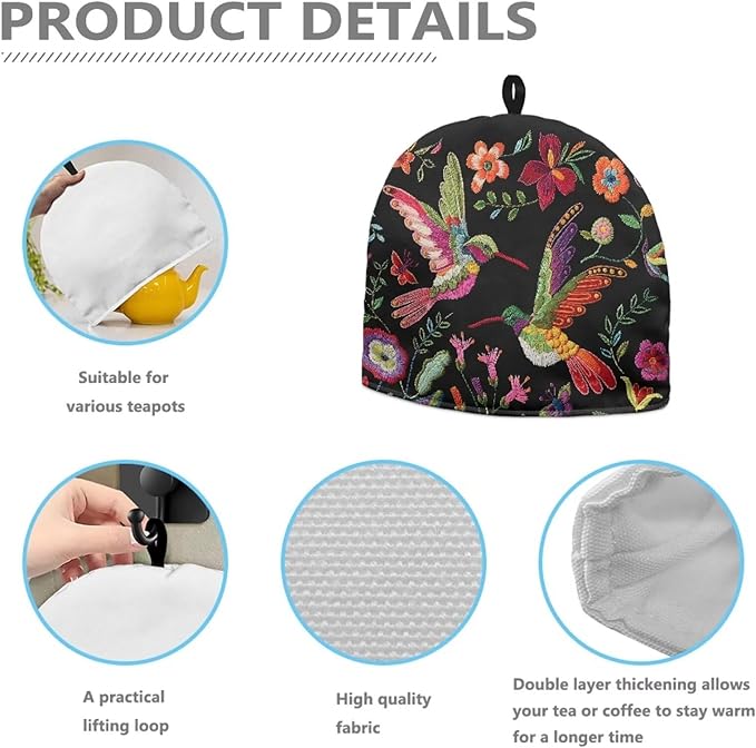 Hummingbird Tea Cozy for Teapot Insulated Floral Tea Cosy for Teapot Home Kitchen Decor Tea Pot Cover for Keeping Warm