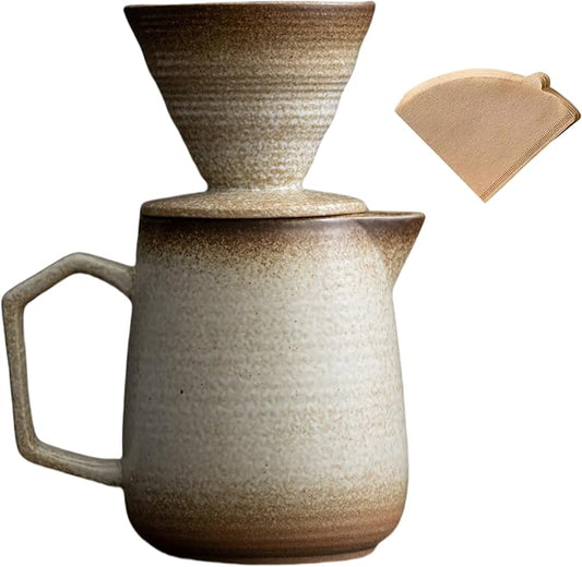 Pour Over Coffee Maker,Ceramic Coffee Maker With 100 pcs V60 Paper Filter竊?6oz/480ml Pour Over Coffee Dripper (Off White)