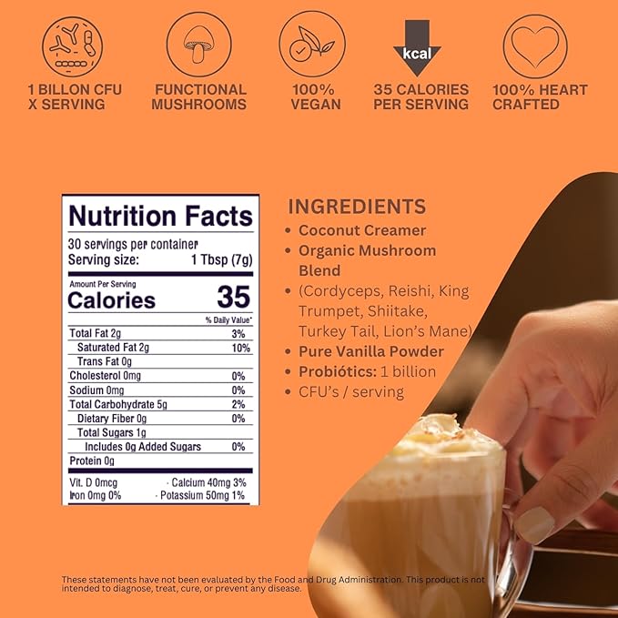 SAYUU Functional Probiotic Creamer With Mushrooms ??Enriched With Powerful Adaptogenic Mushrooms Like Lion's Mane, Reishi, And Cordyceps For Energy, Focus, And Stress Relief (30 Servings)