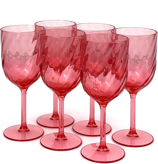 Yalin Set of 6 Unbreakable 15 oz Acrylic Plastic Wine and Water Tumbler Stackable Goblets. (Red, 15 oz)
