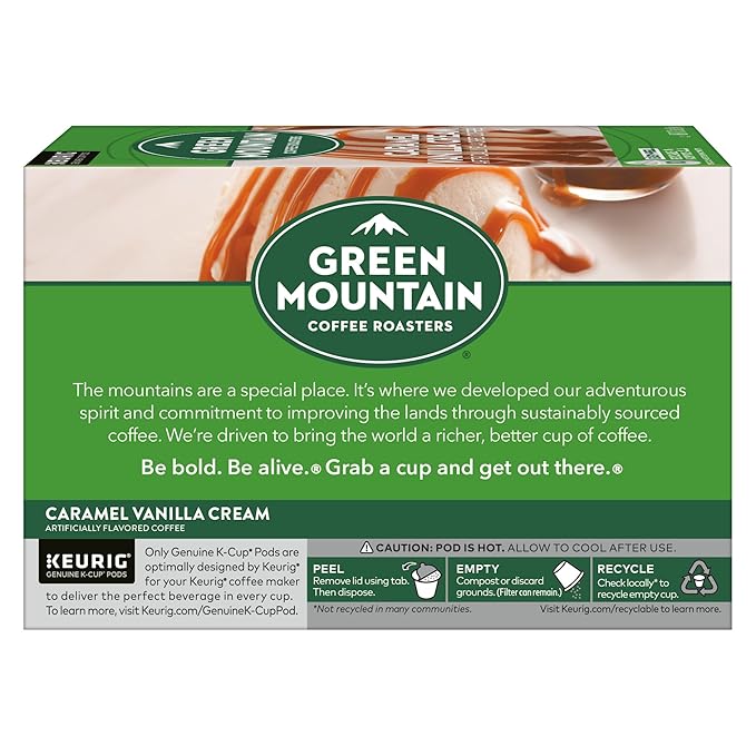 Green Mountain Coffee Roasters Caramel Vanilla Cream, Keurig Single Serve K-Cup Pods, Light Roast Coffee, 60 Count, (6 Packs of 10)