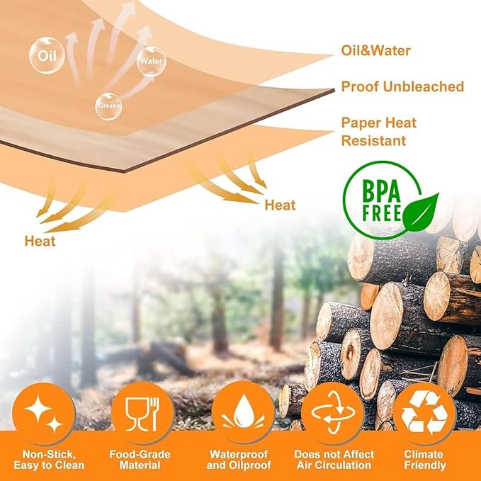 Air Fryer Disposable Paper Liner, 200 Pack Baking Paper for Ninja Foodi DZ201 DZ401 Dual Air Fryer, Food-Grade Non-Stick Waterproof Oil-Proof Parchment Liners (9 x 6 inch)