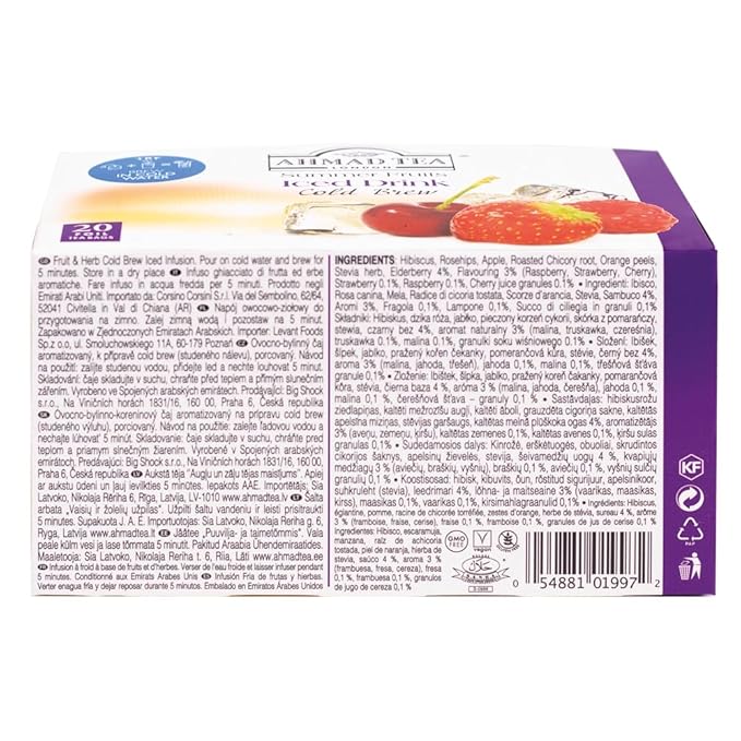 Ahmad Tea Herbal Tea, Cold Brew Summer Fruits Teabags, Iced Tea, 20 ct (Pack of 6) - Decaffeinated