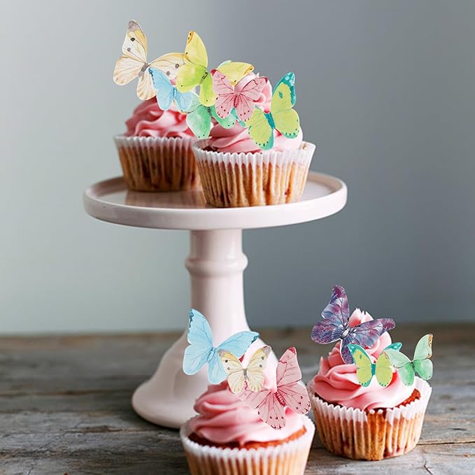 40 Pack Edible Butterfly Cake Decorations, Colorful Butterfly Cupcake Toppers Decorations, Butterfly Theme Birthday Party Decorations for Wedding Birthday Anniversary Flower Themed Party Decorating