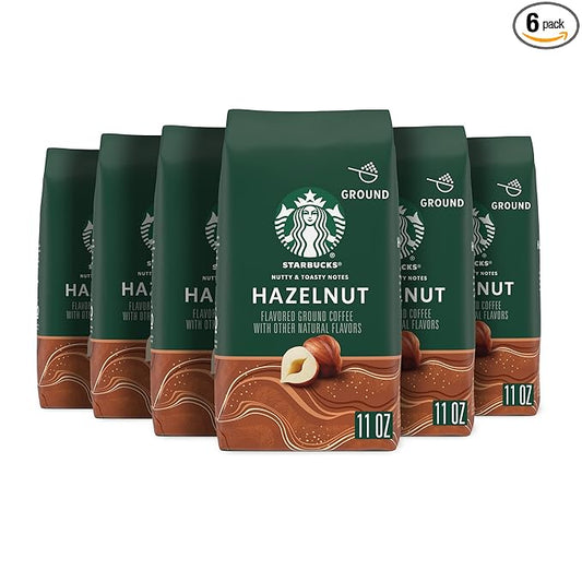 Starbucks Ground Coffee, Hazelnut Flavored Coffee, Naturally Flavored, 100% Arabica, 6 bags (11 oz each)