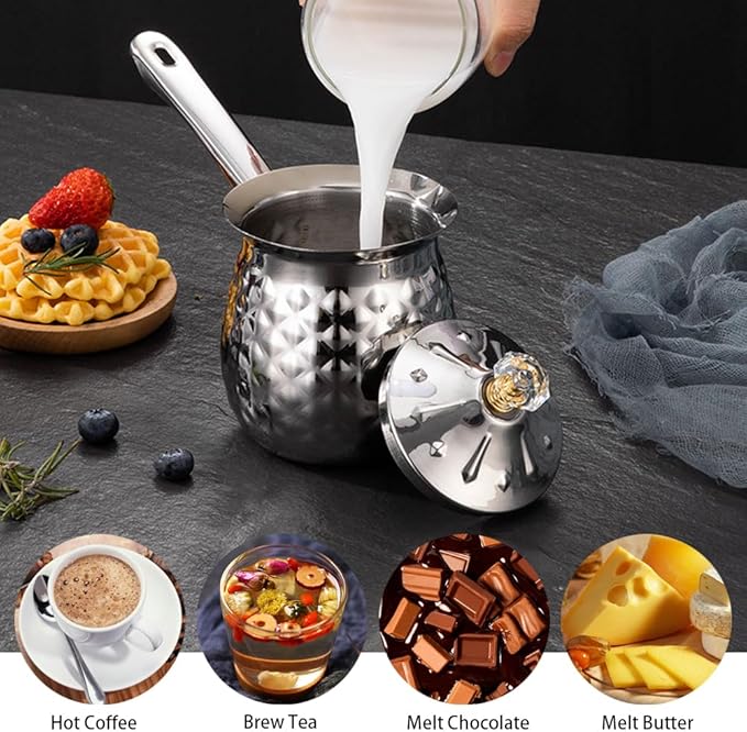 Turkish Coffee Maker, Chai Pot, Arabic & Greek Coffee Pot, 600 Ml / 20 Oz Silver Ibrik