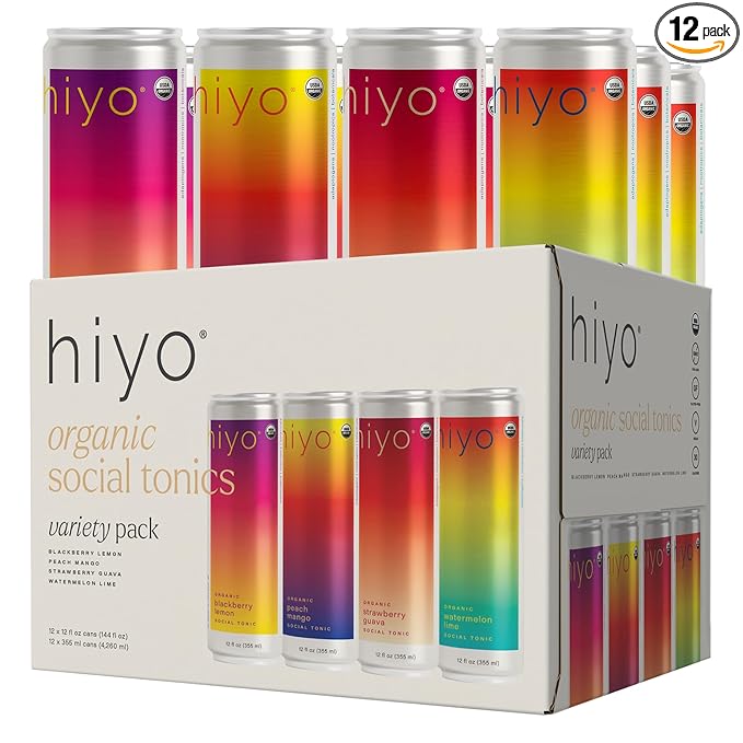 Hiyo Organic Social Tonic ??Variety Pack, 12 Pack - N.A. Functional Seltzer, Sparkling Water Crafted with Organic Adaptogens, Nootropics & Botanicals
