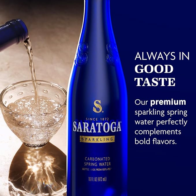 Saratoga Sparkling Water Bottles, 6-Pack - Carbonated Spring Bottled Water with Naturally Occurring Minerals & Electrolytes - Recycled PET Plastic Bottles - 16 Fl Oz