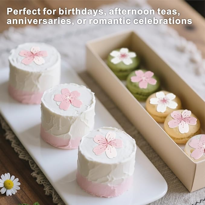 60 Pcs Edible Flowers Cake Decorations, Wafer Paper Pink Cherry Blossoms Flowers Edible Cake Decorations, Flower Cupcake Toppers for Bridal Shower Baby Shower Birthday Party Supplies