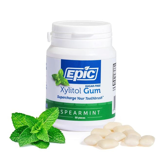 Epic 100% Xylitol Spearmint Chewing Gum - Sugar Free, Aspartame Free Dental Gum - Supports Oral Health & Fresh Breath - 50 Pieces