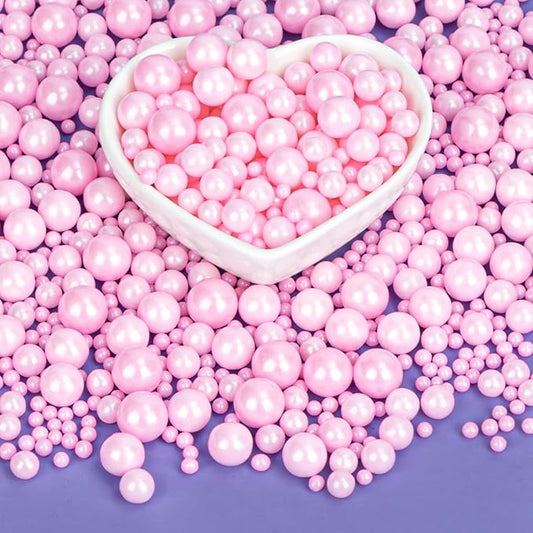 Twisweet Pink Pearl Sprinkles for Cake Decorating, Edible Sugar Pearls for Baking, Mix Size, Cake Topper Cupcake Cookie Ice Cream Dessert Decorations, Baby Shower Wedding Birthday Valentine Supplies (130g/4.58oz)