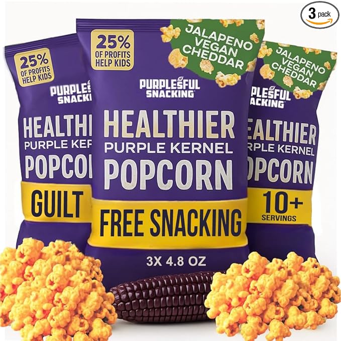 Purplesful Purple Corn Popcorn, Silkier, Creamier & Healthy Popcorn, Vegan-Friendly, Non-GMO, Flavorful Popped Corn Gourmet Snack, Jalapeno Cheddar, Big Bulk Pack - 4.8 Oz Per Pack (Pack of 3)