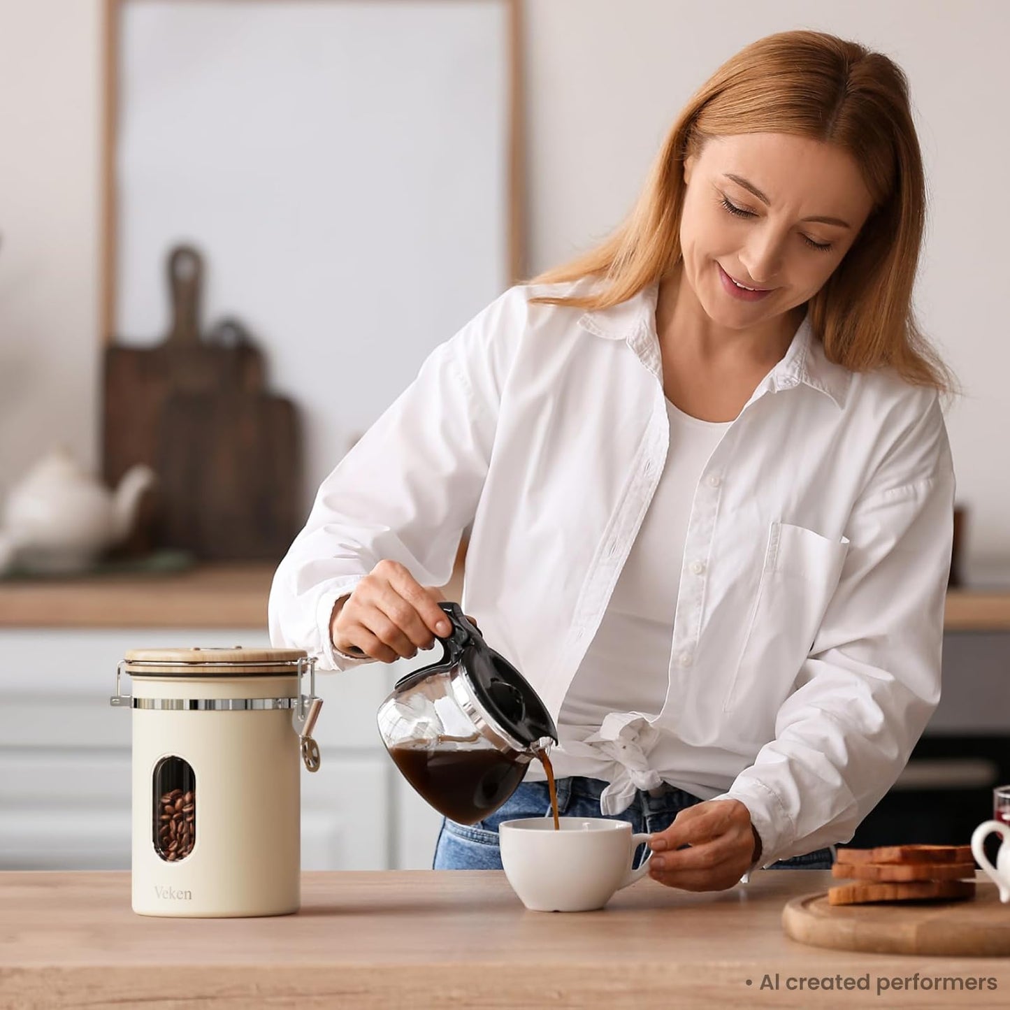 Veken Coffee Canister with Window, Airtight Stainless Steel Container, 22OZ