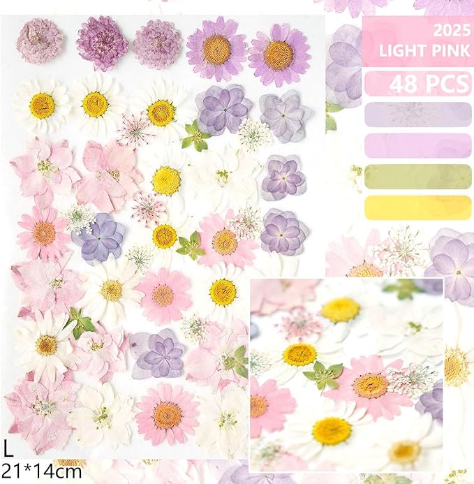 Real Dried Pressed Flowers Leaf Plant Herbarium for Crafts Resin Jewelry Making, Floral Cake Decorations-Light Pink