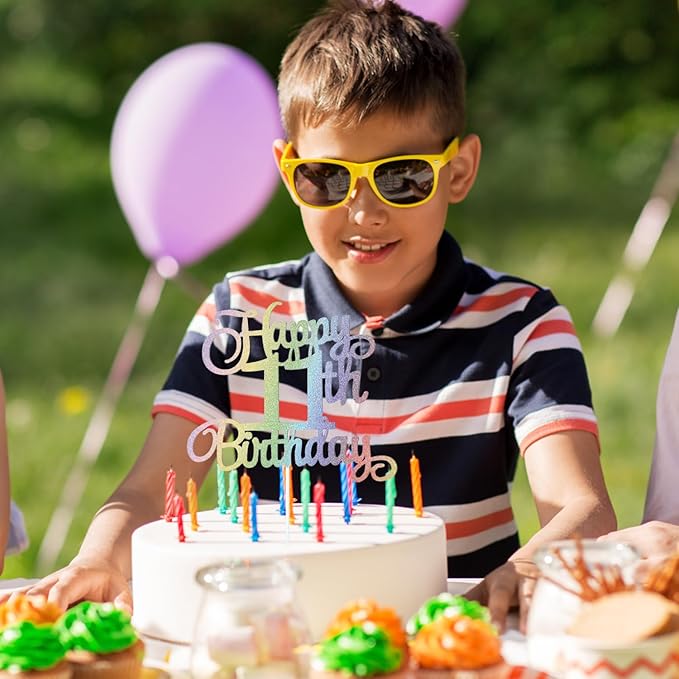 11th Happy Birthday Cake Topper, Glitter Happy 11th Birthday Cake Topper for Birthday Party Cake Decoration(Rainbow Color)