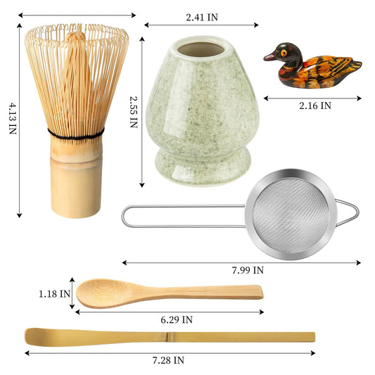 Matcha Whisk Set, Matcha Making Kit Whisk (Chasen Holder), Ceramic Whisk Holder (Mottled Green)