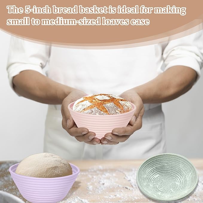 4Pcs Mini Silicone Bread Proofing Baskets, 5" Sourdough Banneton Proofing Basket Baskets, Non-Stick Round Dough Proofing Bowl Containers Oven Safe for Various Tastes Bread Making-BPA Free