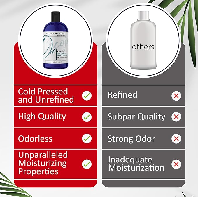 cocojojo Pure Bitter Almond 16 oz 1 pint Oil Unrefined Cold Pressed Extra Virgin All Natural Perfect for Hair Face Skin Nails