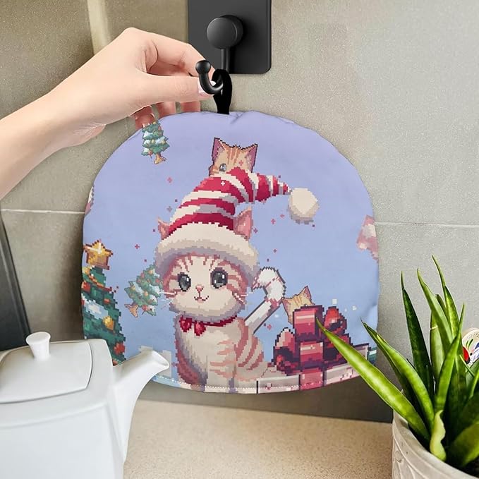 Christmas Cat Tea Pot Cozy for Keeping Warm Teapot Insulation Cover for Home Decor Teapot Cover Cartoon Tea Kettle Dust Cover for Quilt Creative Gifts for Women Wife Mom