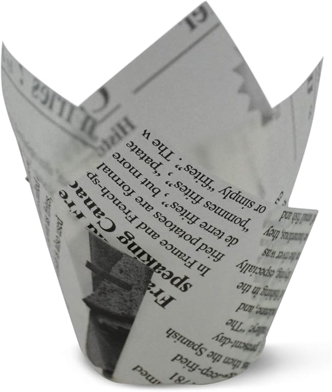 SimpleGood White Newspaper Medium Size Tulip Baking Cups Cupcake Liners Muffin Liners Greaseproof Paper 100