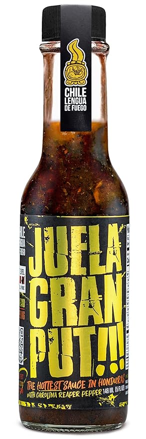 Chile Lengua de Fuego JuelaGranPut! Hot Sauce – 1 Bottle – Carolina Reaper, Smoked Garlic, and