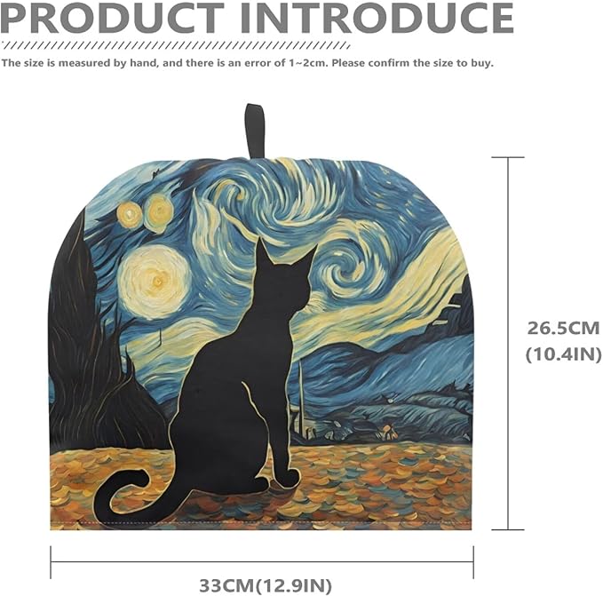 Cute Black Cat Tea Cosy for Teapot Starry Night Customized Teapot Covers Cover with Handle Kitchen Kettle Dust Cover for Keeping Warm Machine Washable Tea Cosy Fabric Quilted Padding