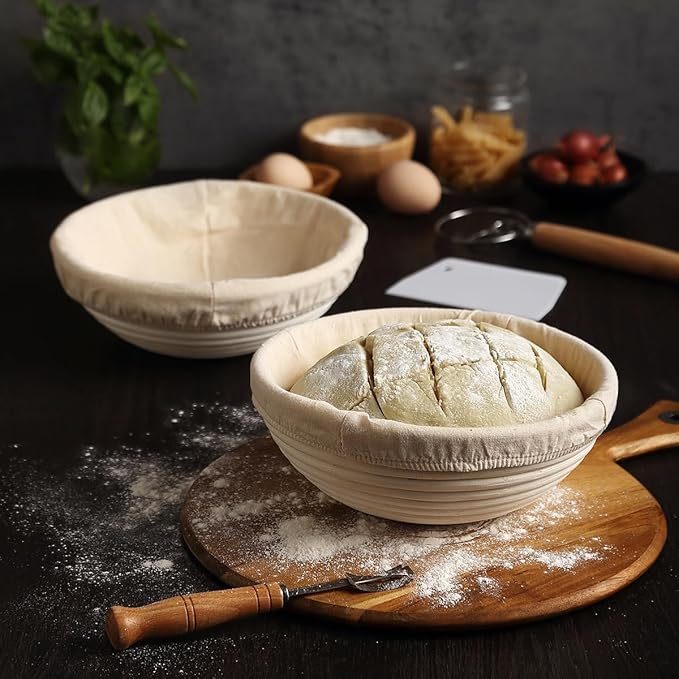 Saint Germain Bakery Premium Round Bread Banneton Basket with Liner - Perfect Brotform Proofing Basket for Making Beautiful Bread (10 inch)